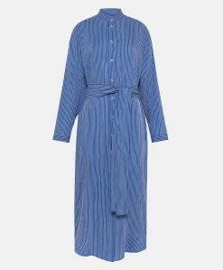 Vestito Zaira A Righe In Seta Viscosa - Azzurro/Panna